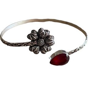 Red Ruby Flower Silver Bracelet
